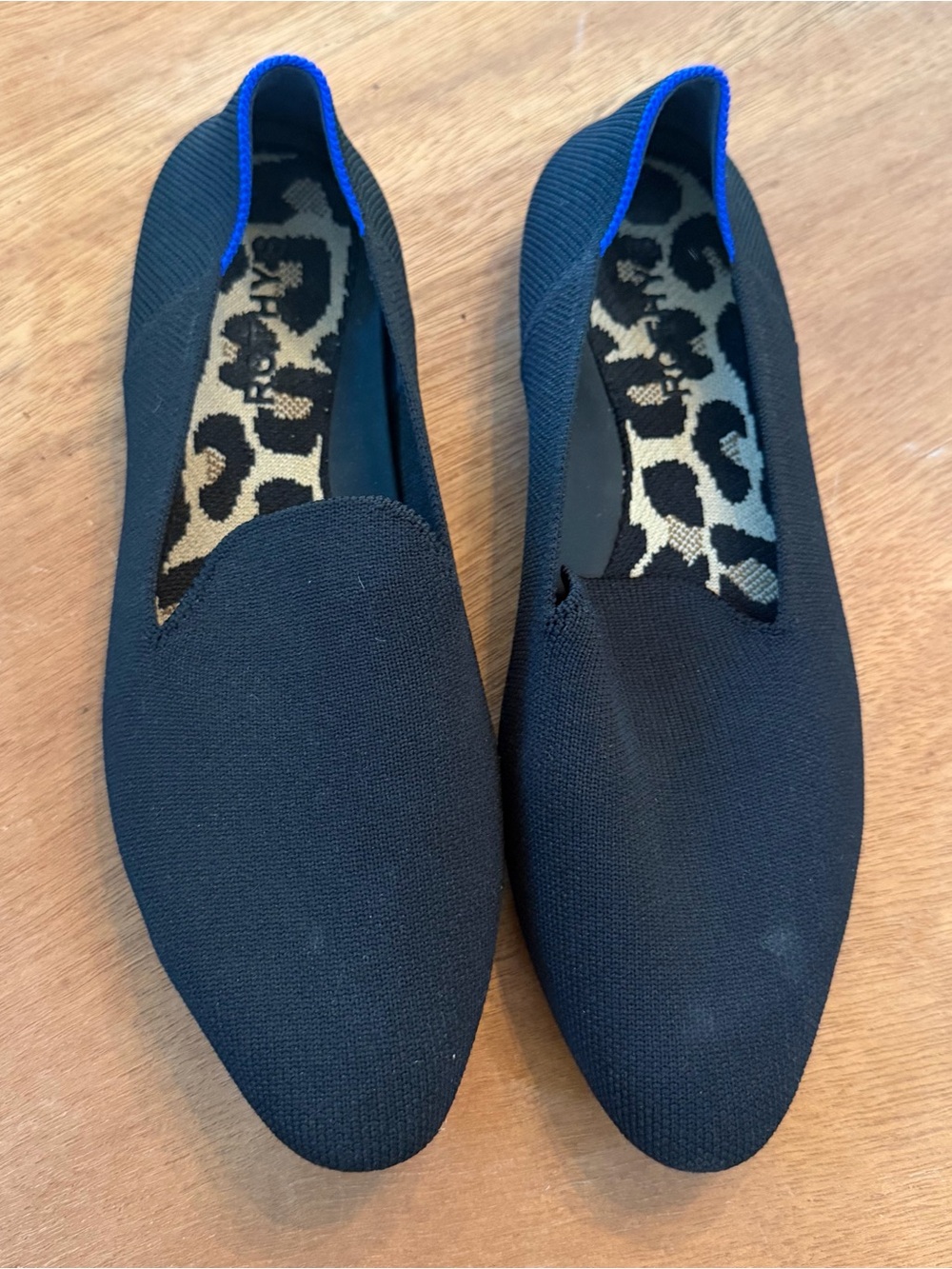 Rothy’s The Almond Loafer Black Flats Flat Shoes Leopard Insole Size 8